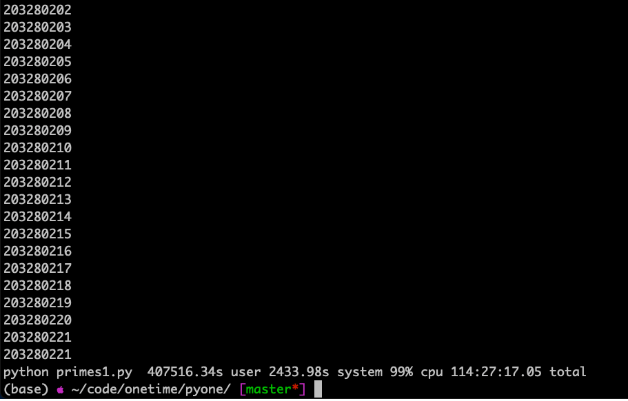 Python to 2^32 took just short of 5 days