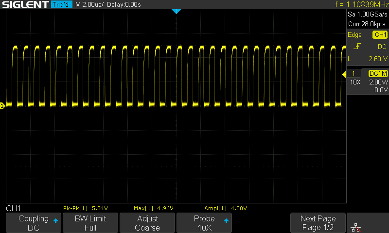 Pin 39 of the CPU, verifying the clock output