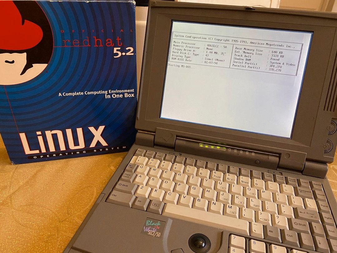 This machine dual boots DOS and RedHat 5.2. A serious contender for 2023.