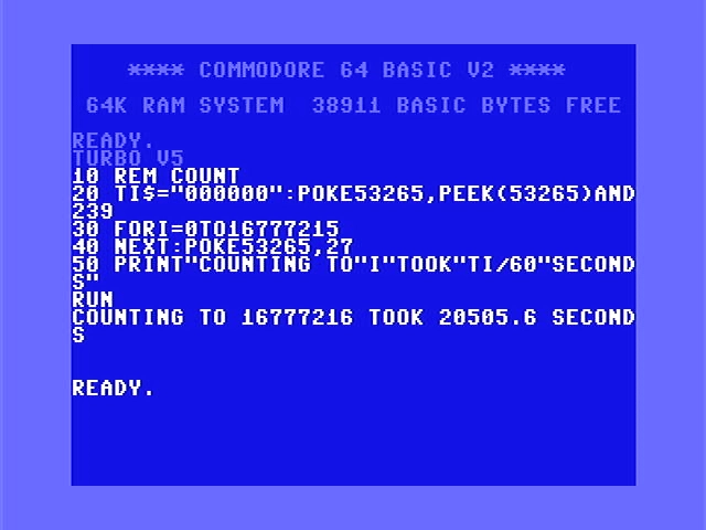 Counting to 2^24 in BASIC with the screen off